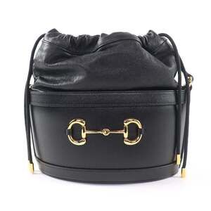 GUCCI Black Leather Horsebit Shoulder Bag